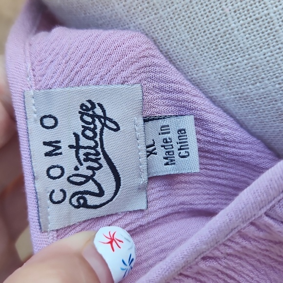 Como Vintage Ombre High-low Hem 3/4 Sleeve Tassel Tie Keyhole Crew Neck Blouse - Picture 8 of 8